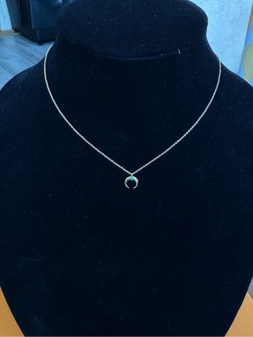 Gorjana Gold Crescent Necklace with Teal Stone
